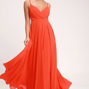 Lulus All About Love Coral Red Maxi Dress